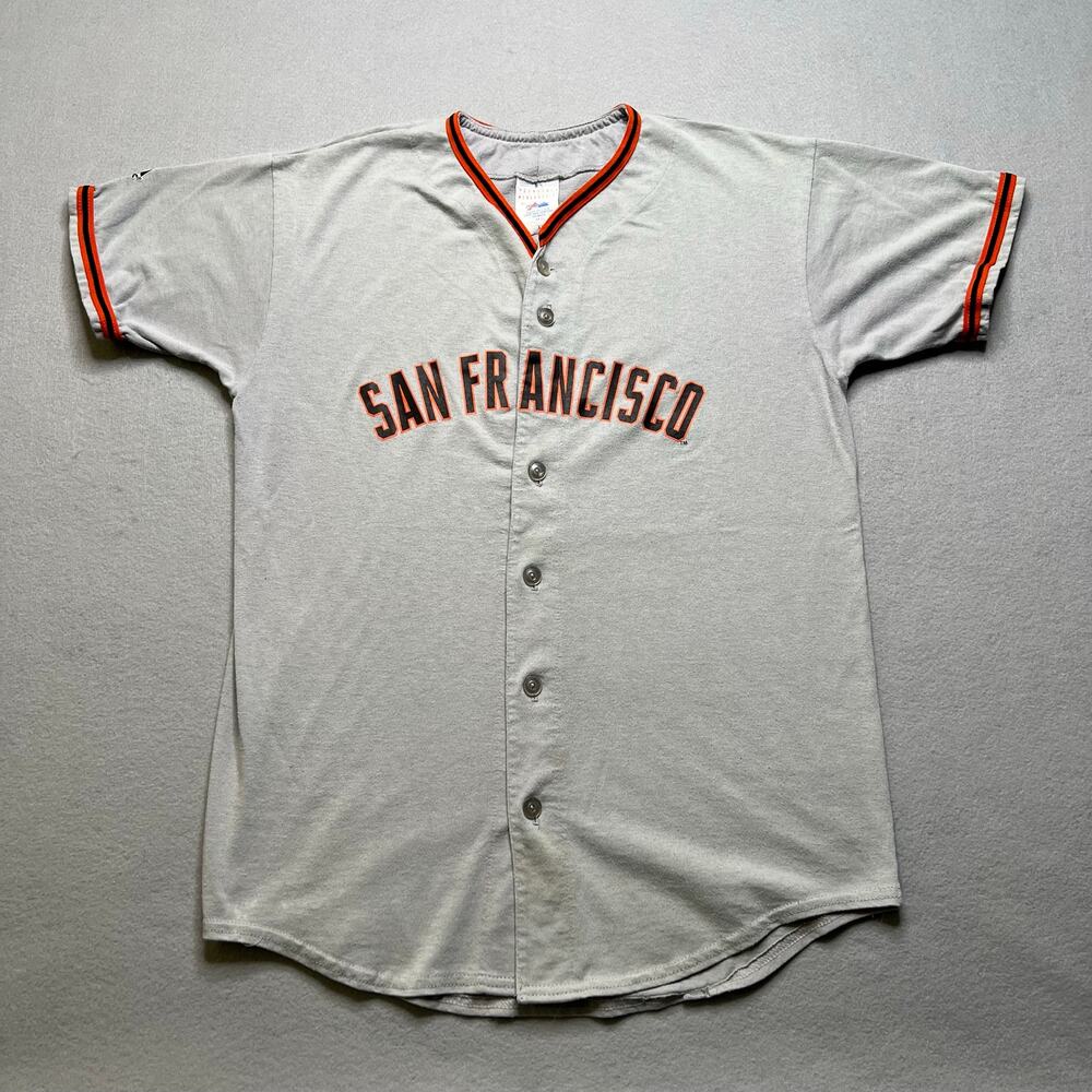 Vintage San Francisco Giants Baseball Jersey Majestic Made USA Gray Button Up XL